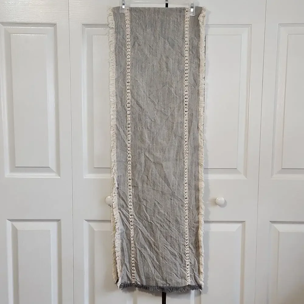 Table Runner Gray & Cream Rectangle‎ 88X14 Boho Country Cottage Farmhouse